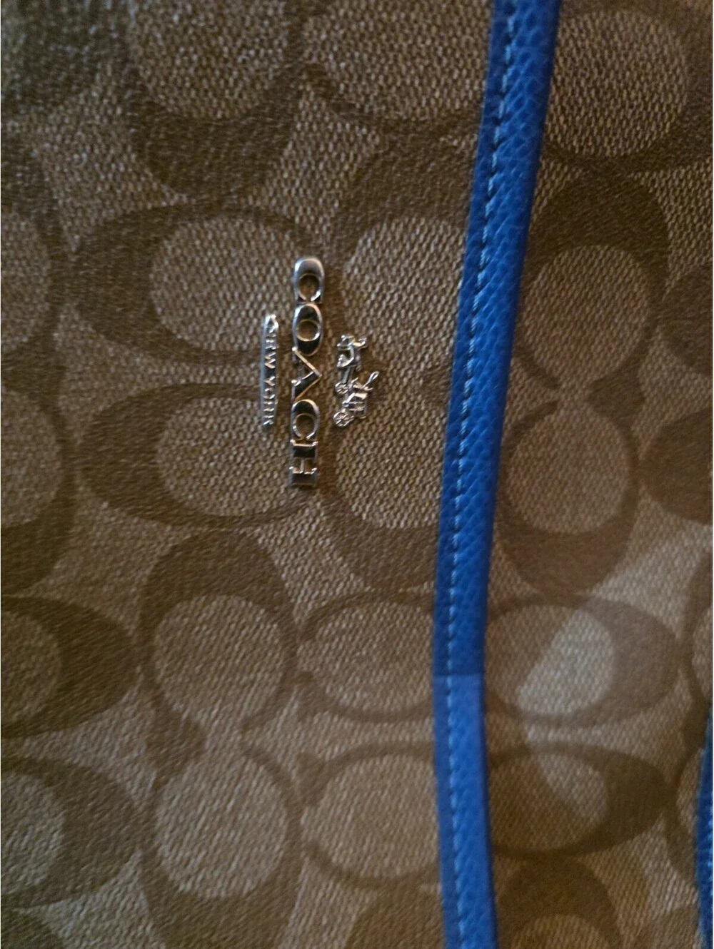 Coach Brown Blue Logo Canvas Leather Crossbody Bag for Women Adjustable Strap